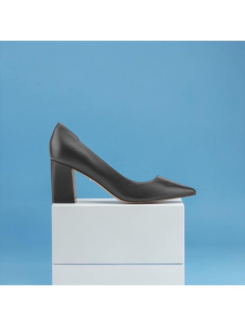Marc Fisher LTD Zala Block Heel Pointy Toe Pump Womens 6.5 Black Leather Shoes